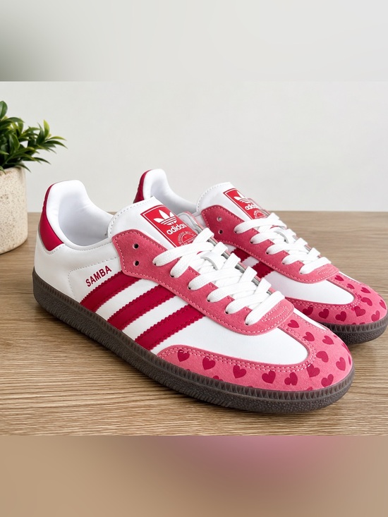 adidas Shoes - Women’s adidas Samba Sneakers in White & Pink with Hearts